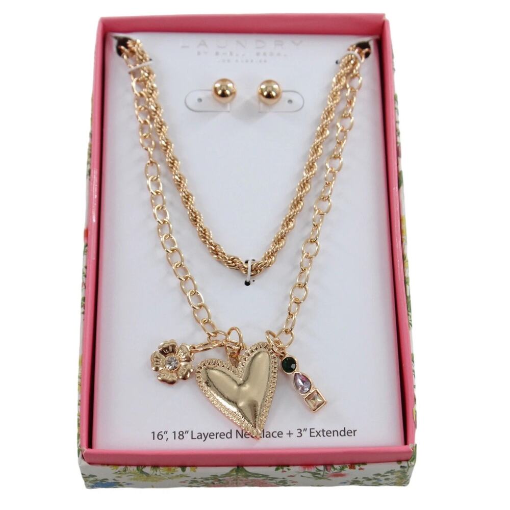 Laundry by Shelli Segal Gold-Tone Layered Charm Necklace & Earring Gift Set NIB